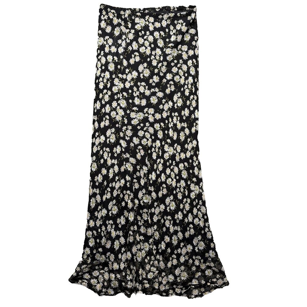 Mango MNG NEW Long Maxi Black Daisy Skirt Size S/M  Pull On Fairy Whimsigoth